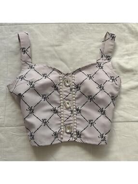 Ank Rouge Pink Monogram Crop Cami Pearl Jeweled Tank Jirai Kei Size Small Japan